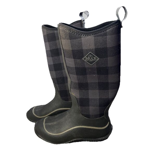 The Original Muck Boot Company Womens Tall Chore Boots Black/Grey Checkered Sz 6 - Picture 2 of 11